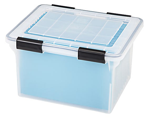 Office Depot Stackable File Tote Box, Letter/Legal Size, 10 13/16in.H x 14  1/8in.W x 18in.D, Blue/Clear, 170007
