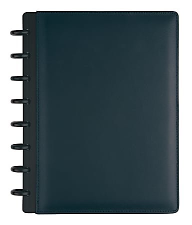 TUL® Discbound Notebook With Leather Cover, Junior Size, Narrow Ruled, 60 Sheets, Navy