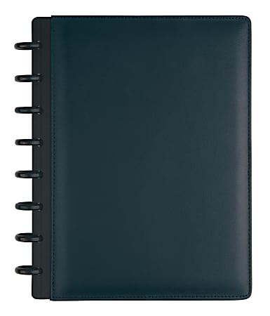 TUL® Discbound Notebook, Junior Size, Leather Cover, Narrow Ruled, 120 Pages (60 Sheets), Navy