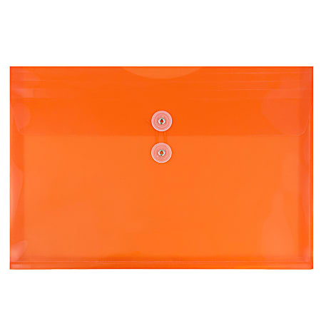 JAM Paper® Booklet Plastic Envelopes, Letter-Size, 9 3/4" x 13", Button & String Closure, Orange, Pack Of 12
