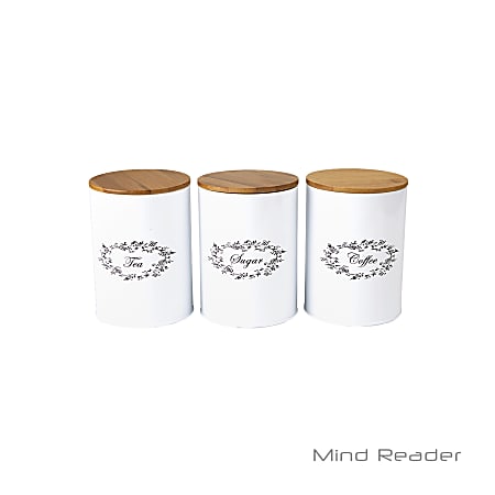 Mind Reader Sugar, Tea And Coffee Metal 3-Piece Canister Set, 1.5 Qt, White