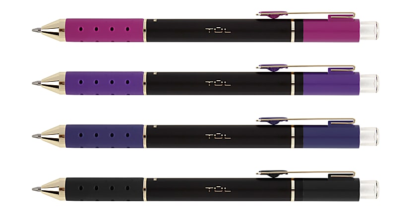 TUL® Retractable Gel Pens, Medium Point, 0.7 mm, Black Barrel, Assorted Ink Colors