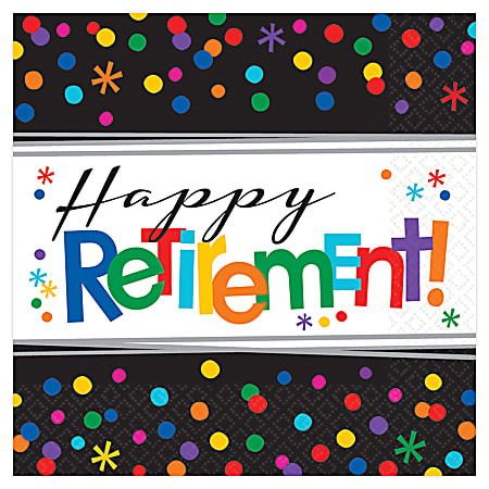 Amscan Happy Retirement Lunch Napkins, 6-1/2" x 6-1/2", Multicolor, Pack Of 16 Napkins