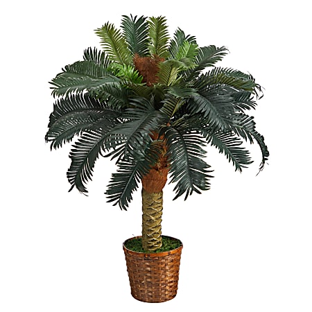 Nearly Natural Sago Palm 36”H Artificial Plant With Planter, 36”H x 15”W x 15”D, Green/Black