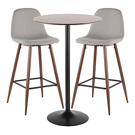 LumiSource Pebble Mid-Century Modern Table With 2 Chairs, Black/Walnut/Light Gray