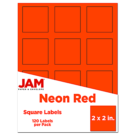 JAM Paper® Mailing Address Labels, Square, 2" x 2", Neon Red, Pack of 120
