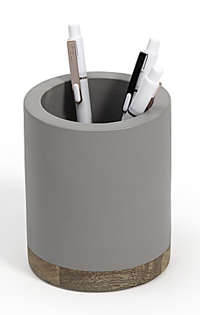 Realspace® Wood Pen Cup, 4-1/2"H x 3-1/2"W x 3-1/2"D, Gray/Natural