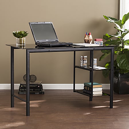 Southern Enterprises Oslo Contemporary Metal Glass Desk, Black