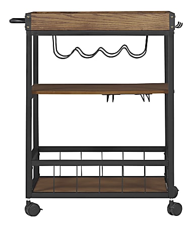 Linon Anson 3-Tier Wood/Metal Kitchen Cart, 35-7/8"H x 43-1/8"W 18"D, Rustic/Black
