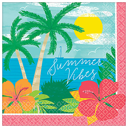 Amscan 2-Ply Paper Lunch Napkins, 6-1/2" x 6-1/2", Summer Vibes, Pack Of 125 Napkins
