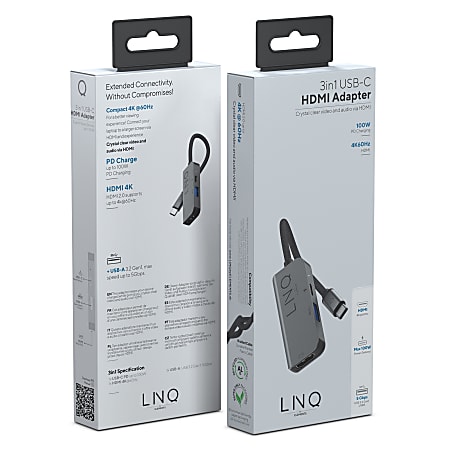 LINQ byELEMENTS 3 In 1 4K HDMI Adapter With USB C PD And USB A Ports ...