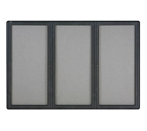 Quartet® Fully Enclosed 3-Door Bulletin Board, 72" x 48", Aluminum Frame With Graphite Finish