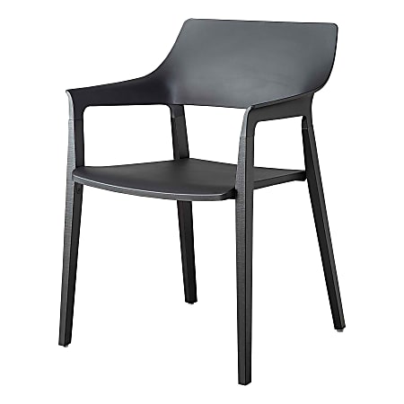 Lorell® Plastic Stack Chairs With Wood Legs, Black, Set Of 2