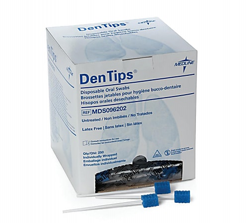 Medline DenTips Oral Swabsticks, Untreated, Blue, 250 Swabsticks Per Box, Case Of 2 Boxes