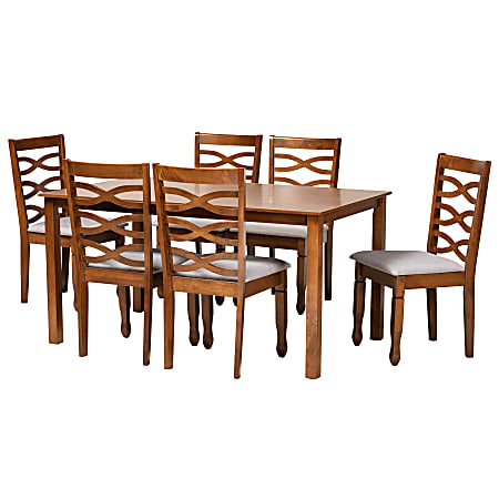 Baxton Studio Lanier 7-Piece Dining Set, Gray/Walnut