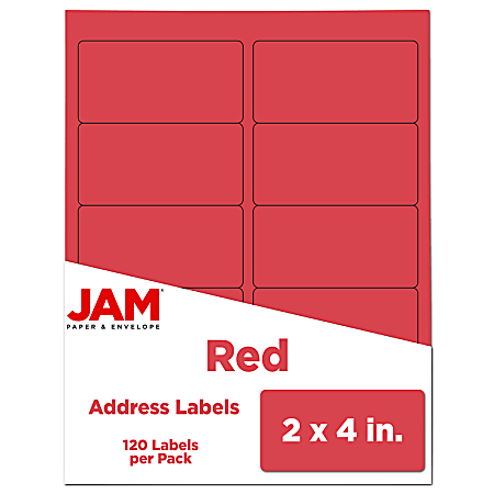 JAM Paper® Mailing Address Labels, Rectangle, 2" x 4", Red, Pack Of 120