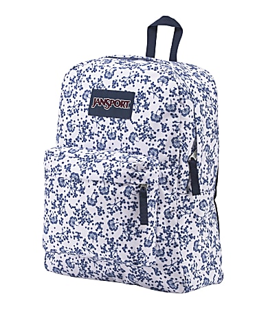 JanSport Superbreak Laptop Backpack White Field Floral Office Depot