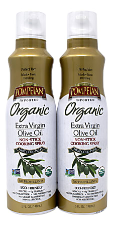 Pompeian Organic Extra Virgin Olive Oil Non-Stick Cooking Spray, 5 Oz, Pack Of 2 Bottles