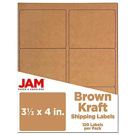 JAM Paper® Mailing Address Labels, Rectangle, 3 1/3" x 4", Brown Kraft, Pack Of 120