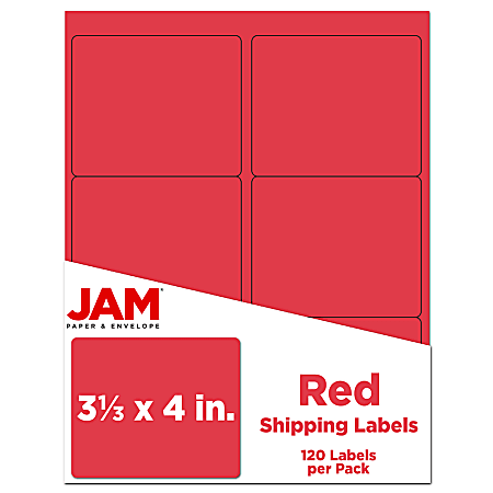 JAM Paper® Mailing Address Labels, 3 1/3" x 4", Red, Pack Of 120
