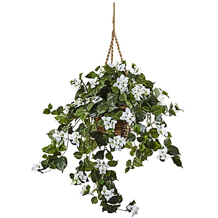 Nearly Natural Bougainvillea 28”H Artificial Plant With Hanging Basket, 28”H x 30”W x 30”D, White