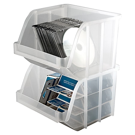 Super Stacker Plastic Storage Container With Built In Handles And Snap Lid  19 Liters ClearSea Breeze - Office Depot