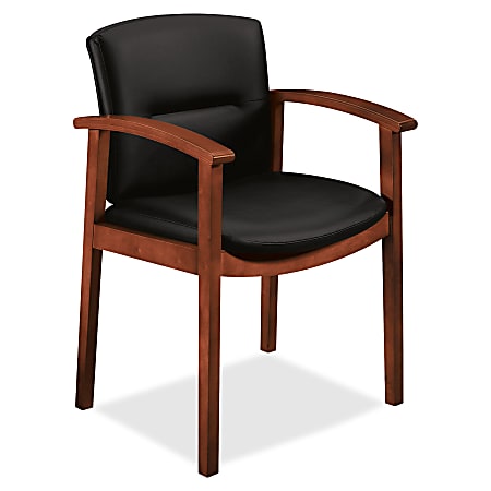 HON® Park Avenue Bonded Leather Guest Chair, Black/Mahogany