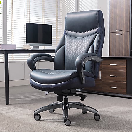 Shaquille ONeal Maximos Big Tall Ergonomic Vegan Leather High Back Executive Office Chair BlueSilver BIFMA Compliant ODP Business Solutions