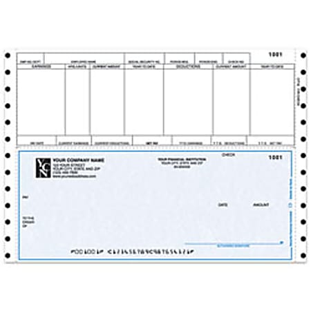 Custom Continuous Payroll Checks For Sage Peachtree®, 9 1/2" x 6 1/2", 2-Part, Box Of 250