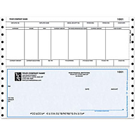 Custom Continuous Payroll Checks For One Write Plus®, 9 1/2" x 7", 2-Part, Box Of 250