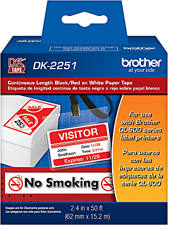 Brother® DK-2251 Continuous-Length Tape, 2.4" x 50', Black/Red/White