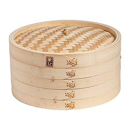 Joyce Chen 2-Tier Bamboo Steamer Baskets With Lid, 6-1/4"H x 12"W x 12"D