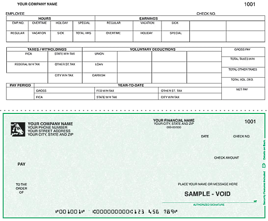 Continuous Payroll Checks For RealWorld®, 9 1/2" x 7", 3-Part, Box Of 250, CP49, Bottom Voucher