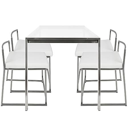 Lumisource Fuji Contemporary WhiteStainless Steel Dining Table With 4 ...