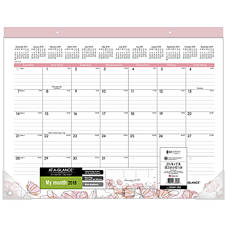 AT-A-GLANCE® Blush Monthly Desk Pad Calendar, 17" x 22", 30% Recycled, January to December 2018 (D1041-704-18)