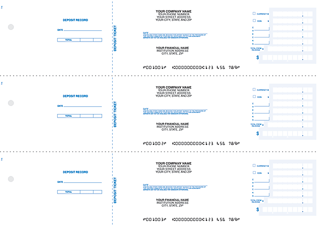 Custom 3-To-A-Page Deposit Tickets, 2 Part, 8 1/4" x 3", Box Of 300