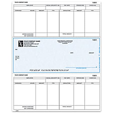 Laser Payroll Checks For MAS90/MAS200/MAS500®, 8 1/2" x 11", 2-Part, Box Of 250, CP38, Middle Voucher