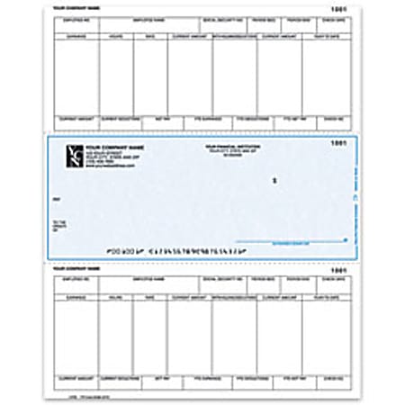 Laser Payroll Checks For One Write Plus®, 8 1/2" x 11", 2-Part, Box Of 250, CP80, Middle Voucher