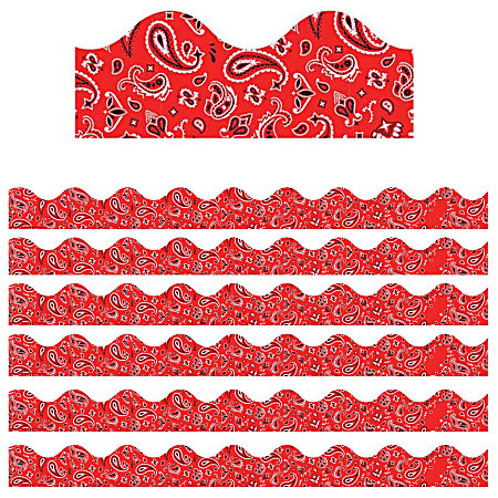 Eureka School Extra-Wide Deco Trim, Red Bandana, 37’ Per Pack, Set Of 6 Packs