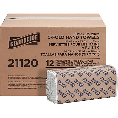 Genuine Joe C-Fold Paper Towels - 1 Ply - C-fold - 13" x 10.13" - White - Absorbent, Embossed - For Washroom, Restroom, Public Facilities - 200 Per Pack - 864 / Pallet