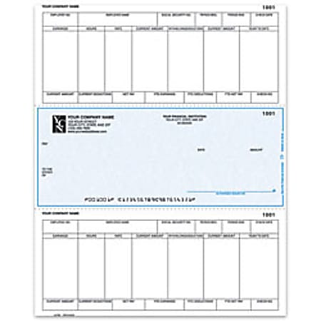 Laser Payroll Checks For One Write Plus®, 8 1/2" x 11", Box Of 250, CP90, Middle Voucher