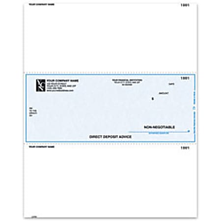 Custom Laser Direct Deposit Advice Checks For Sage 50 U.S., 8-1/2" x 11", Box of 250