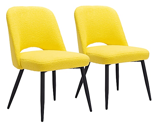 Zuo Modern Teddy Plywood And Steel Dining Accent Chair Set, Yellow, Set Of 2 Chairs