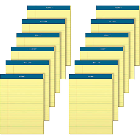 TOPS Docket Letr-Trim Legal Rule Canary Legal Pads - 50 Sheets - Double Stitched - 0.34" Ruled - 16 lb Basis Weight - 8 1/2" x 11 3/4" - Canary Paper - Marble Green Binder - Perforated, Hard Cover, Resist Bleed-through - 12 / Pack