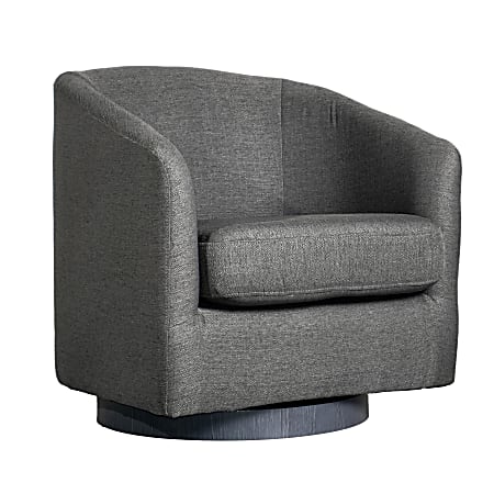 Flash Furniture Landon Club Style Commercial Barrel Accent Armchair with 360 Degree Swivel Metal Base and Sloped Armrests, Dark Gray