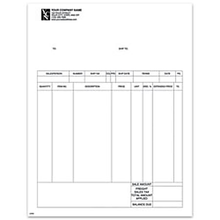 Custom Laser Invoice For M.Y.O.B®, 8 1/2" x 11", 1 Part, Box Of 250