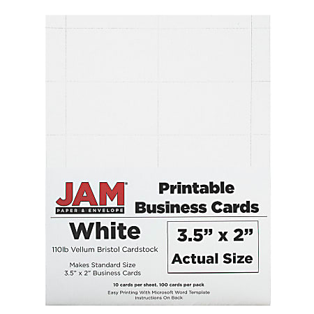 JAM Paper Printable Business Cards 3 12 x 2 White Pack Of 100