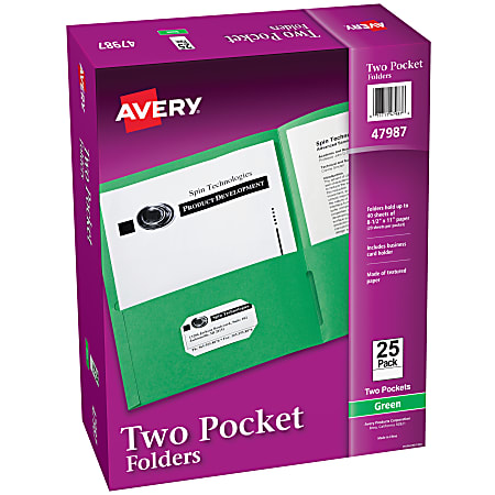 Avery® Two Pocket Folders, 8-1/2" x 11", Green, Box Of 25