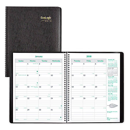 Brownline® Ecologix® 14-Month Monthly Planner, 11" x 8 1/2", 100% Recycled, Black, December 2017 to January 2019 (CB435W.BLK-18)