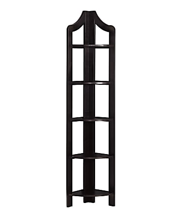 Monarch Specialties Lori 71"H 5-Shelf Corner Bookcase, Cappuccino